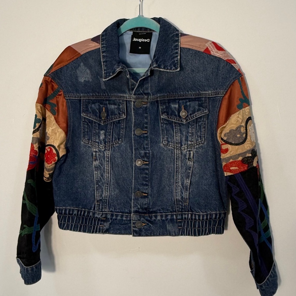 Desigual $269 Multicolor Embroidered Jean Jacket multi pattern high end market - Picture 6 of 11
